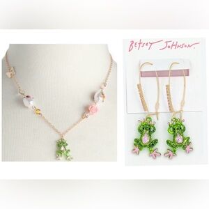BETSEY JOHNSON SET Backyard Critters Frog Butterfly Necklace & Earrings NEW NWT